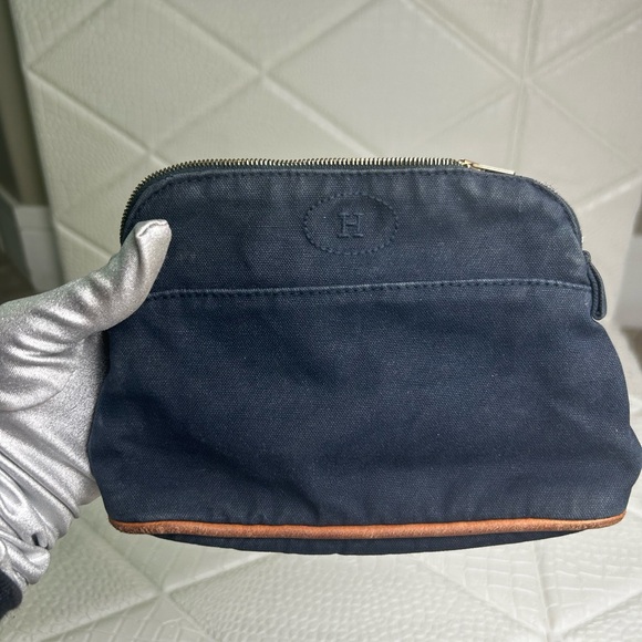 Hermes Navy Small Fabric Cosmetic Pouch Bag - Picture 3 of 12